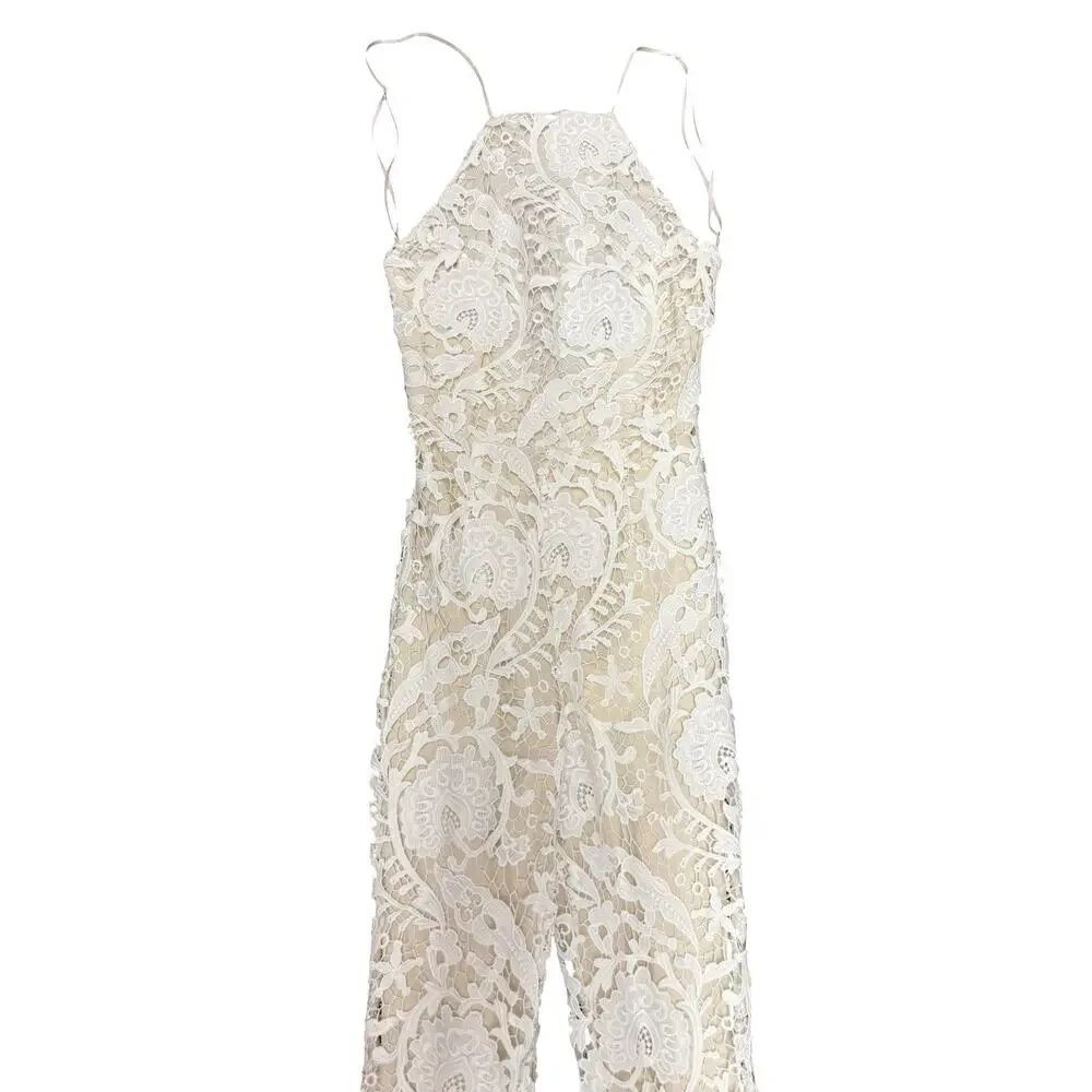 Stone Cold Fox Dylan Lace Jumpsuit Ivory Nude Lined Open Back Size 0 - Picture 12 of 15